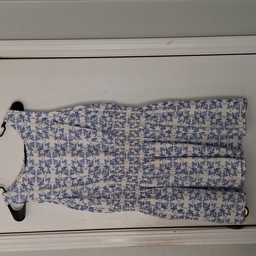 Universal Thread Light Blue and White Bird Pattern Mini Dress Pockets Jr Sz L